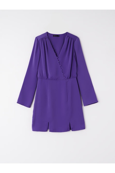 NO BRAND Rochie mini mov cu mânecă lungă, buzunar la decolteu, clasică Mohito 34