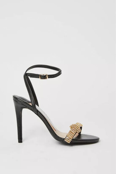 NO BRAND Sandale negre elegante glamour cu toc decorat, clasice Coast 40