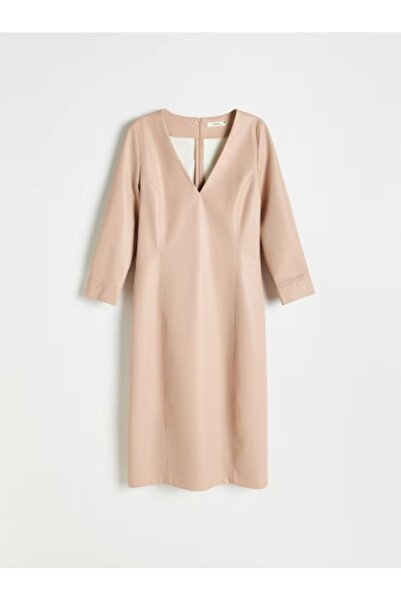 NO BRAND Rochie netedă roz deschis, deasupra genunchiului, din piele ecologic...