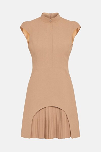 NO BRAND Rochie bej mini cu mâneci scurte, uni, plisată, Karen Millen 44