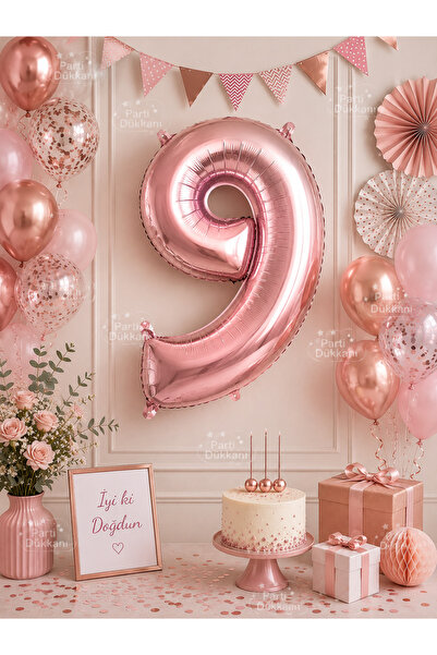 Parti Dükkanı 40 Inch 100 cm Rose Gold 9 Number Foil Balloon Helium Compatibl...