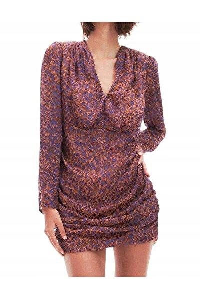 NO BRAND Rochie mini cu imprimeu multicolor, cambrată, cu decolteu în V și mâ...