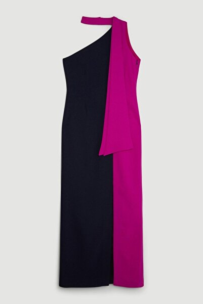 NO BRAND Rochie roz granat, colier asimetric, cravată, Karen Millen 38