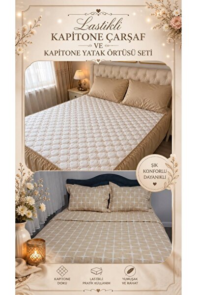 EXİNOXSSALE Kapitone lastikli çarşaf pike takımı