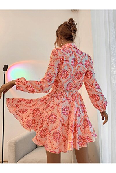 NO BRAND Shein m Rochie mini evazată cu imprimeu galben roz