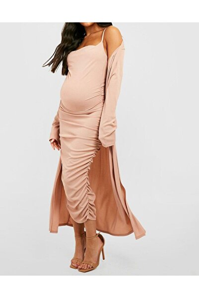 NO BRAND Rochie maxi clasică Boohoo pentru gravide, cu dungi, roz, 36