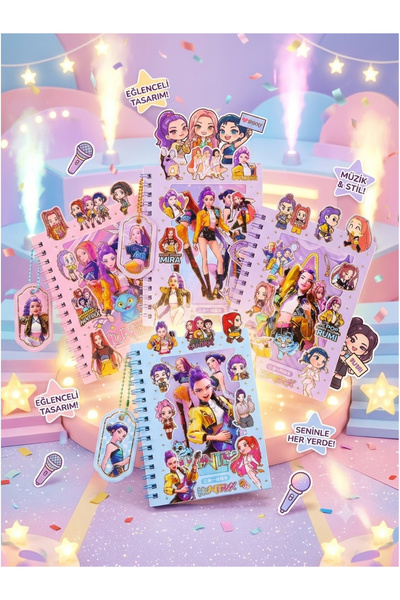 ÖZ OFİS K-POP Demon Hunters Sticker Defter 16 Sayfa Sticker 8 Sayfa Not Defte...