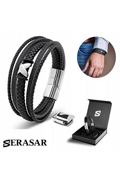 NO BRAND Serasar, Brățară din piele pentru bărbați [Flake] Argintiu, 20cm