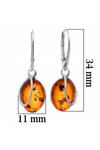 NO BRAND Cercei lungi din argint 925, tip pendul, cu chihlimbar natural cognac
