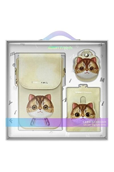 Nimmy Big Eyed Pet 2.0 Panda Geantă 3-în-1, Portofel și Husă pentru AirTag, Bej