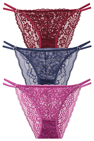 papatya lingerie Стилни цялостни дантелени бикини със странични връзки и мета...