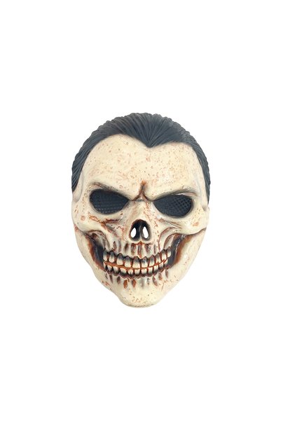 Party Magic Adult Skull Latex Mask with black hair