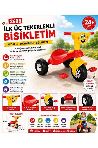 FABBA TOYS 07 132K Smart Pedallı 3 Tekerlekli Çocuk Bisikleti Kırmızı Dayanık...