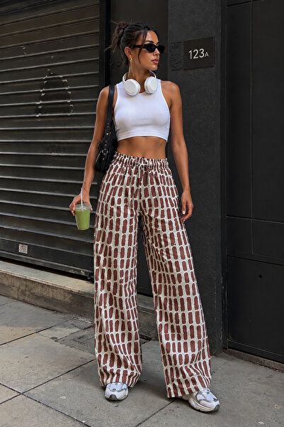 get crazy collection Γυναικείο λινό παντελόνι με ελαστική μέση και χαλαρή εφα...