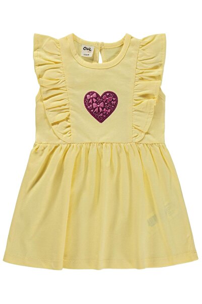 Civil Baby Heart Embroidery and Ruffle 6-18 Months Dress - Yellow