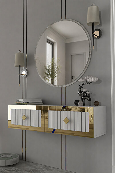 Dekortis Home Dekor 120DHDDRA4BA LİNA LAZER PLEKSİ DESENLİ DRESUAR BEYAZ-ALTIN