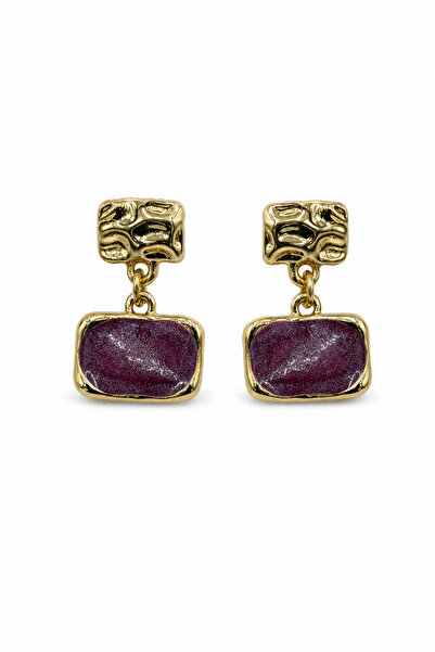 Jack Ferrero Women's Yellow Tone Textured Square and Purple Enamel Rectangula...
