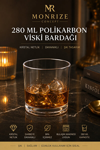 Monrize Concept Premium 280 ml Kırılmaz Polikarbon Viski Bardağı | Kristal Ca...
