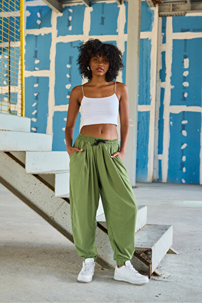Superbluemexico Women's Street Style Wrinkled Sports Baggy Trousers
