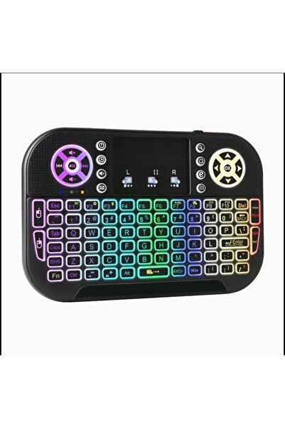 Pmr Bluetooth 2.4G Kablosuz Mini Klavye Air Mouse RGB Aydınlatmalı Touchpad A...