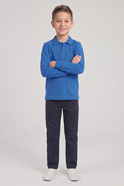 nacar çarşı Boy's Saks Blue Long Sleeve Polo Collar T-Shirt Navy Blue Ribbed ...