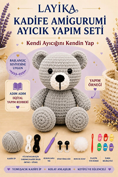 Kent Pazarı Set za pletenje plišanog medvedića od somota – Set za početnike z...