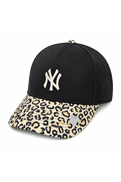 ny new york accessories Leopar Desenli NY Nakışlı Kumaş Spor Şapka