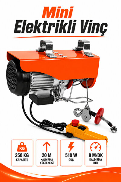 Badem10 Mini Elektrikli Vinç Caraskal 125/250 Kg 510 Watt 20 Metre Çelik Hala...