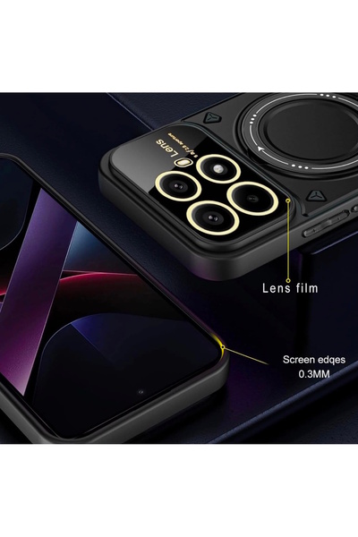 m.tk moveteck Xiaomi Mi 17T Pro Uyumlu Kılıf Magsafe Dönebilen Halkalı Standlı Kamera Lens Korumalı Gold Detaylı Military