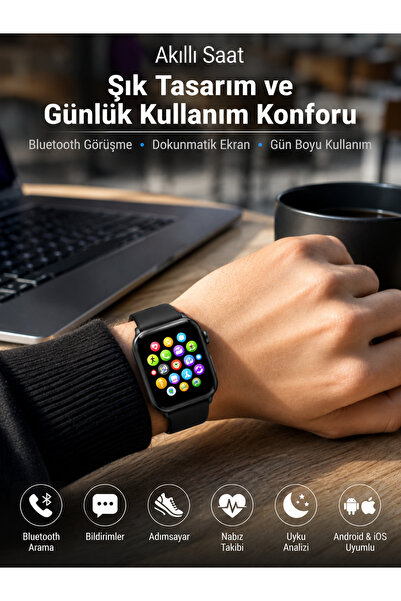 Genel Markalar Bluetooth Arama, Akıllı Bildirimler ve Günlük Sağlık Takibi Su...