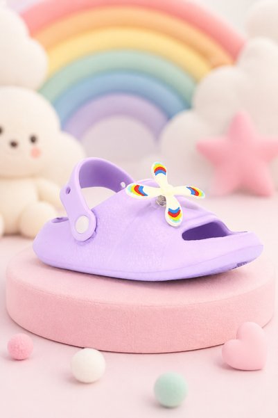 babelia Girl's Lilac Ruffled Sandals Slippers – Lightweight Non-Slip Summer Beach Garden Pool Slippers