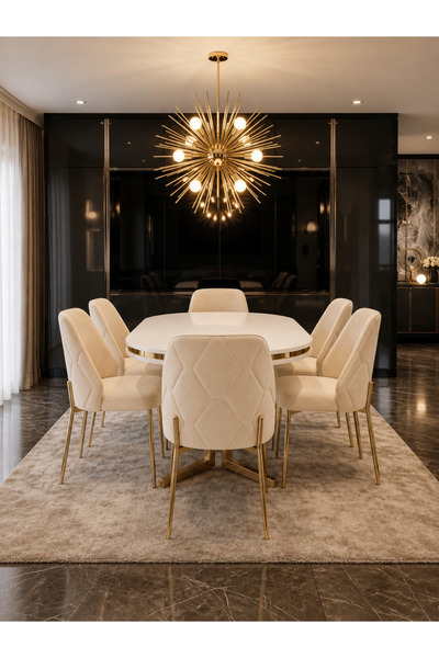 Concept Ayz Home Vienna Gold Serisi 6 Kişilik Krem Kumaş 90*168 Beyaz Lake Pa...