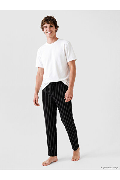 LC Waikiki Black Regular Fit Striped Men's Pajama Bottoms