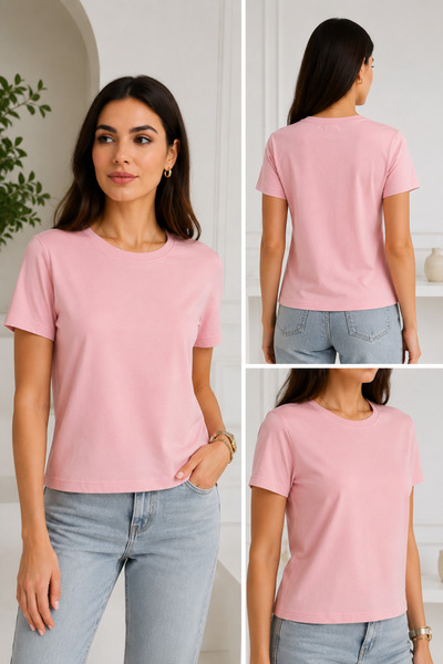 Parkur Women's Single Jersey Crew Neck Short Sleeve Belted Basic T-Shirt – Po...