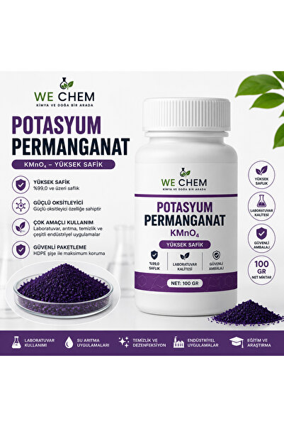 WE CHEM Potasyum Permanganat (KMnO₄) %99 Saf – 100 GR – Laboratuvar Kalitesi