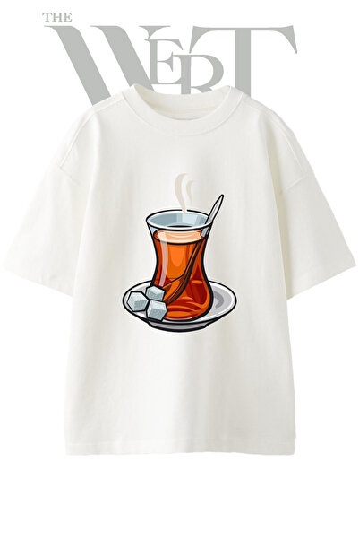 THEWERT Turk Cayi Design Printed Unisex White Oversize T-Shirt