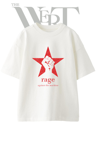 THEWERT Rage Against Machine_1 Design Printed Unisex White Oversize T-Shirt