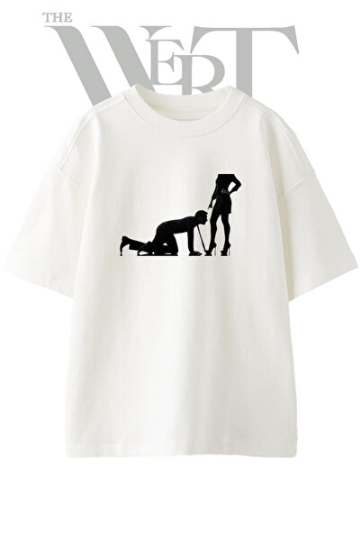 THEWERT Dominance Submission Design Printed Unisex White Oversize T-Shirt