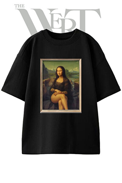THEWERT Mona Lisa dizajn, unisex crna majica sa širokim krojem