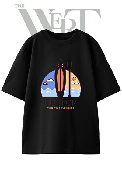 THEWERT Sup Board_1 Design Printed Unisex Black Oversize T-Shirt