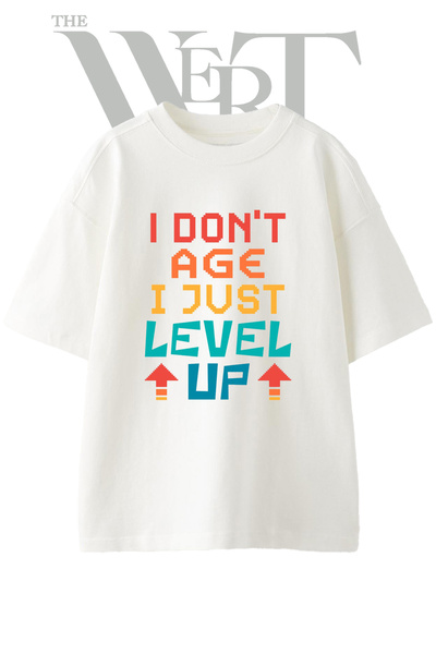 THEWERT Gaming Level up Design Printed Unisex White Oversize T-Shirt