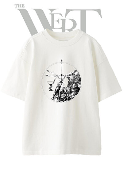 THEWERT Vitruvian Hermetic Design Printed Unisex White Oversize T-Shirt