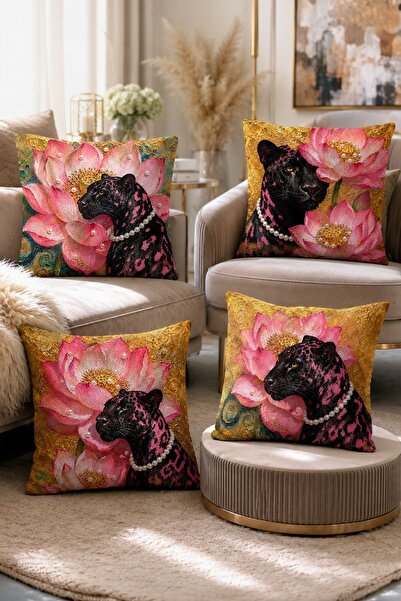 EVPANYA Pink Spotted Jaguar Patterned 4-Piece Throw Pillow Cover Set