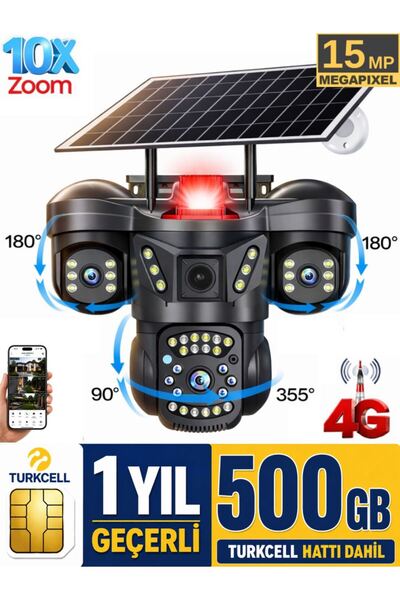 SONREİR RX66G 3 Kameralı 4G Solar Güvenlik Kamerası 500GB Sim Kart Dahil Gece...