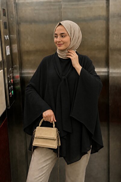Lunfia Uzun Kuşaklı Salaş Tunik - Siyah