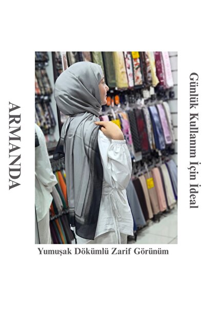 Armanda Tensel Kumaş Vual Şal Çerçeve Desenli İkı renkli
