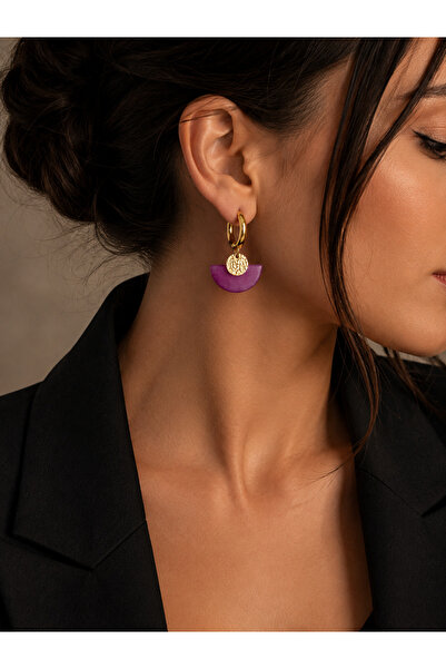 Alnis Atelier Ametist Doğal Taş Kadın Küpe – Yelpaze Model Gold Renk Sallantı...