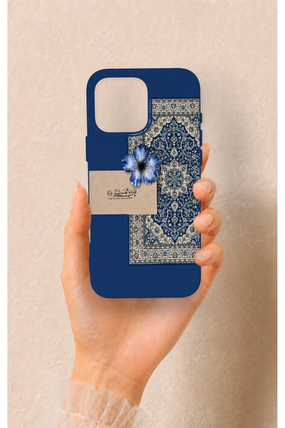 Vip Case iPhone 16 Pro Max Uyumlu Mavi Etnik Halı Desenli Silikon Kılıf
