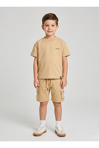 Babyqlo Boys Beige T-Shirt Cargo Shorts Set