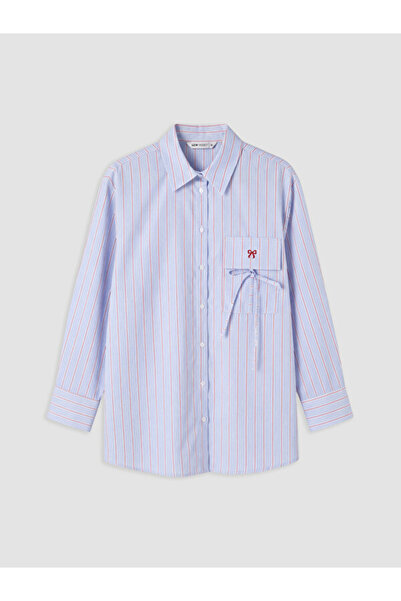 LC Waikiki Sparkling Choices Striped Bow Detail Poplin Women's Shirt Tunic fr...